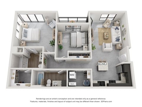 Floor plan for 2 beds, 2 baths, 1040 sqft